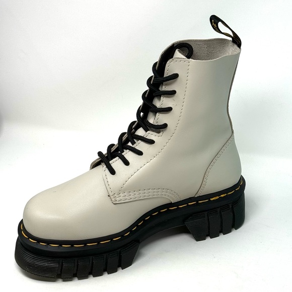 Dr. Martens Audrick Nappa Leather Platforms Boots - Cobblestone Gray Nappa Lux 7 - Picture 3 of 12